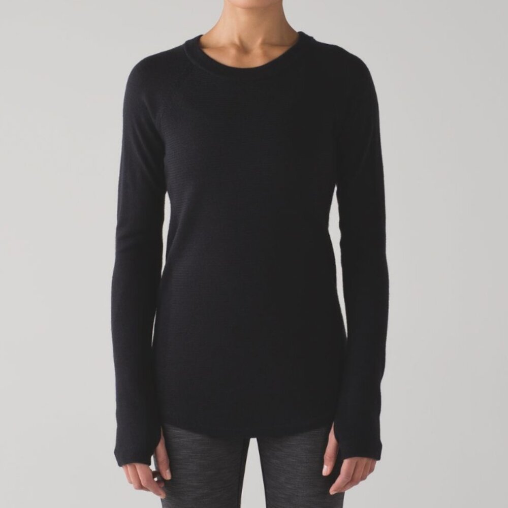 Lululemon Sit In Lotus Sweater Black Women's 6 Merino Wool Knit Neutral Comfy